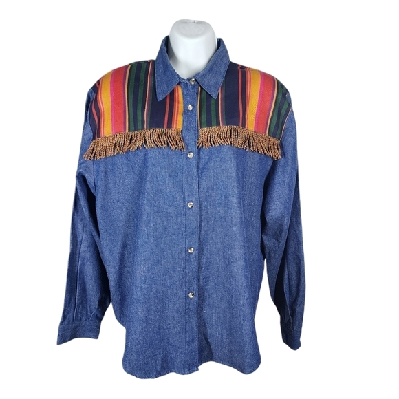 ON THE VERGE VINTAGE WESTERN DENIM SHIRT - Picture 1 of 11